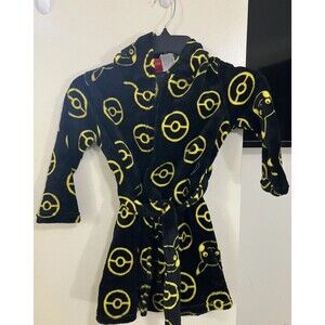 Pokémon Pikachu yellow black tie front soft Plush Kids Bathrobe Size XS (4)